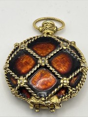 Burgundy Enameled Pocket Watch Style Vintage Fragrance Locket Pendant