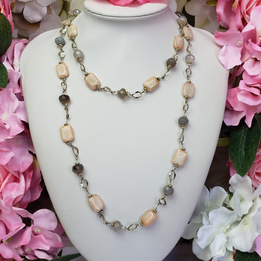 Pink & Smoky Gray Agate Stone Beaded Fashion Necklace