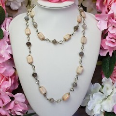 Pink & Smoky Gray Agate Stone Beaded Fashion Necklace