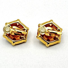 SWAROVSKI vintage earrings – hexagon clip-ons – gold & jewel-tone crystals swan