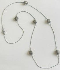 Silver Station Necklace Textured Silver Beads 30” Long Vtg Sustainable Fashion