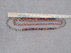 Vintage Faux Turtle Shell Necklace 28in Chain Link Gold Tone