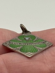 Antique Silver Green Enamel Clover Lucky Star Good Luck Charm Pendant