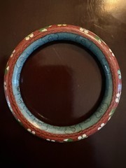 Vintage Cloisonne Bracelet with Red Green White Flowers Design