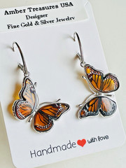 Amber Butterfly Genuine Baltic Earrings Vintage Butterscotch Sterling Silver