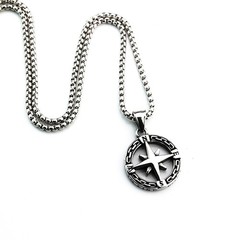 Stainless steel men’s and women’s single-sided compass pendant necklace