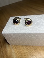 Vintage Swank Goldtone Cufflinks with Bezel Set Round Red Cabochon Stones