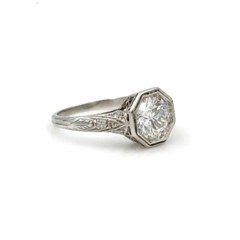 Octagon Wedding Vintage Art Deco Ring 14K White Gold Over 2 Ct Simulated Diamond