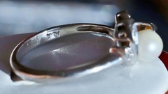 10k white gold size 6.75 ring 5.3mm cultured pearl natural diamond antique 2.28g