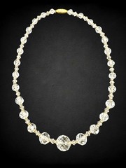 Vintage Cut Rock Crystal Gold Filled Necklace Faceted 6.5mm Beads 17″