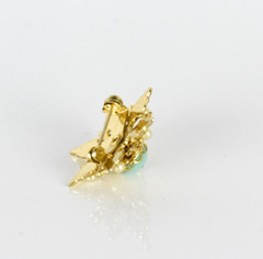 Vintage Snowflake Brooch Aqua Blue Gold Tone Beaded Rhinestone Lapel Pin