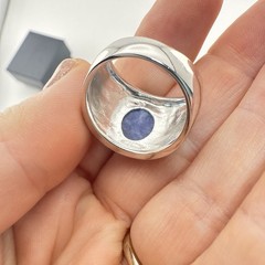 JTV Sterling Silver Ring Blue Stone Enamel Inlay Cabochon size 8 Swirl Designer