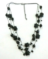 3 Strand Black Lucite Crystal Necklace 1.5 * 18 to 21 in