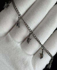 Vintage 925 Sterling Silver Dangling Tiny Turtle Charms Chain Link Bracelet 7.5”