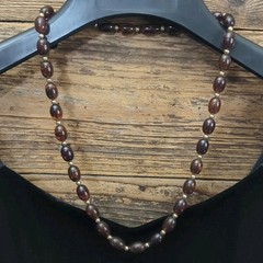 Vintage Avon Cognac Faux Amber Lucite Beaded Necklace Gold Tone Accents