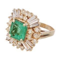 Estate 1960s 4.00CT Asscher Cut Emerald & Baguette Round Diamond Princess Ring