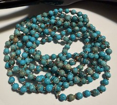 Vintage 80” Genuine Blue Turquoise Beaded Necklace Knotted Copper Spacers 71g