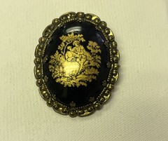 Vintage Victorian Courting Man & Woman Revival black & Gold West Germany (BB)
