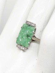 Vintage 1930s $5000 7ct Natural GREEN JADE Diamond 18k White Gold Ring BIG