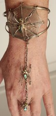 Alpaca Mexico Silver Spider Web Slave Cuff Bracelet With Abalone Or Paua 1980’s
