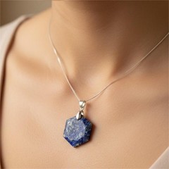 Lapis Lazuli Certified Pendant Necklace | Hexagon Blue Healing Crystal Jewelry