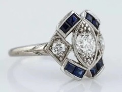 Art Deco Style Lab Created Diamond 14K White Gold FN Engagement Ring