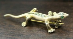 Stylish Vintage German Theodor Klotz 835 Coin Silver & Rhinestone Lizard Brooch