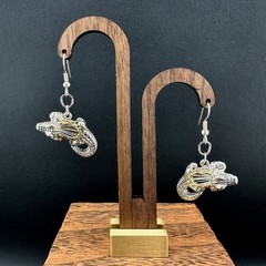 Vintage Pierced Earrings Silver Gold Tone Alligator Crocodile Two Tone Metal