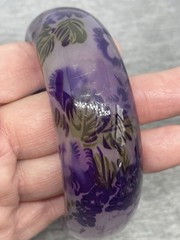 Vintage Round Shape Lucite Purple Flowers 7.67” Boho Bangle Bracelet READ