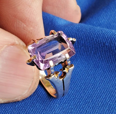 Original VINTAGE Amethyst Solid 14K ROSE GOLD DECO Engagement Ring Solitaire 7