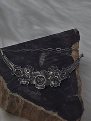 Antique Sterling Silver Floral Rose Necklace 17″ Art Nouveau Art Deco Vintage