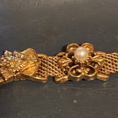 Vtg FLORENZA Victorian Revival Style Slide Bracelet Mesh 7 Embellished Slides 7”