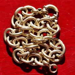 14k two-tone gold bracelet 7.5″ rolo link charm Italian handmade 6.25g N2718C