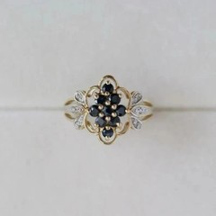 Art Deco Style Sapphire & Lab Created Diamond 14k Yellow Gold FN Engagement Ring