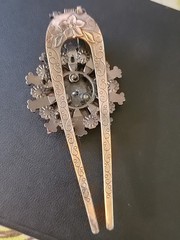 Ornate Copper Vintage Clip 4 Inch Spring Jeweled Flower Rhinestones