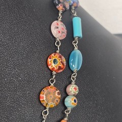 Lovely Cookie Lee Millefiori Glass Style Floral Beaded Statement Necklace 40″