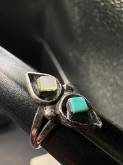 SZ 5.25 Vintage Sterling Silver Turquoise Shell Southwest Native Estate Ring 925