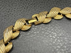 Napier 80s Signed Gold Tone Ribbed Link Necklace Vintage 17” Runway