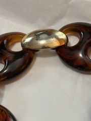 Vintage Napier Chunky Bracelet Brown Resin Link Gold Tone 8.5 Inch Long