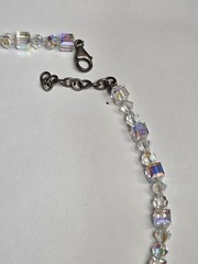 Vintage Sterling Silver Aurora Borealis Cube Crystal Glass Beaded Necklace Adjus