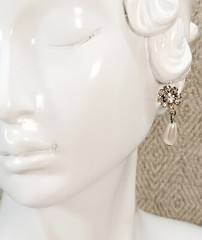 Vintage Rhinestone & Faux Pearl Drop/Dangle Pierced Earrings.