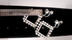 Vintage Rhinestone Square Open work Dangle/drop Clip On Earrings