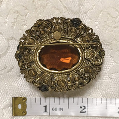 Vintage W Germany Brooch Gold Tone Brown Yellow Rhinestones