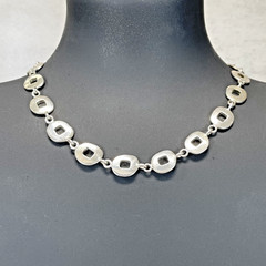 Vintage J.G.Hook Polished Silver Tone Square & Oval Link Necklace Signed 16″