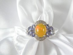 Vintage Sterling Silver 925 Fire Ethiopian Opal Tanzanite Butterfly Ring Size 7
