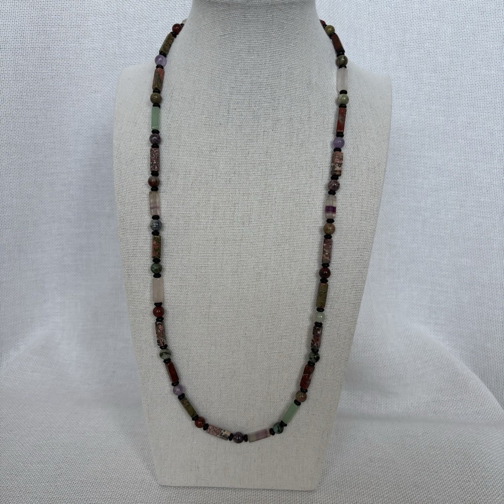 Vintage Semi-precious Natural Stone Necklace Barrel Clasp 24”