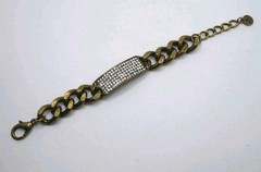 Vintage RJ Graziano pave rhinestone & antiqued goldtone ID bracelet 6.25-8″ adj