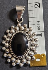 Vintage Sterling Silver & Black Onyx Oval Pendant Includes FREE Gift Bag!