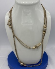 Vintage Long Gold Tone Beaded Chain Necklace 54” Station Necklace Layering