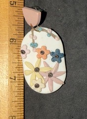 Bohemian Handmade Polymer Clay Earrings 3D Floral Design White Backing Vtg
